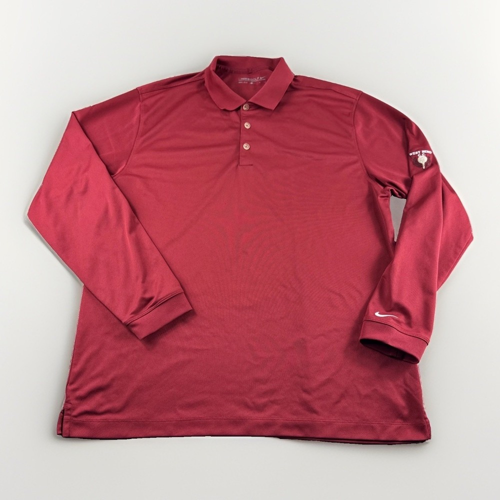 Nike Golf Dri Fit Polo Mens L Red Long Sleeve Shirt Performance Embroidered READ